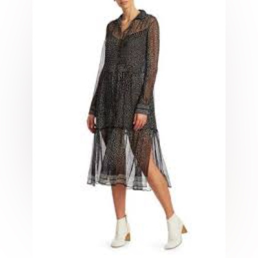 Rag & Bone Libby Polka Dot Sheer Silk Flouncy Shirt Dress Black White Size XS